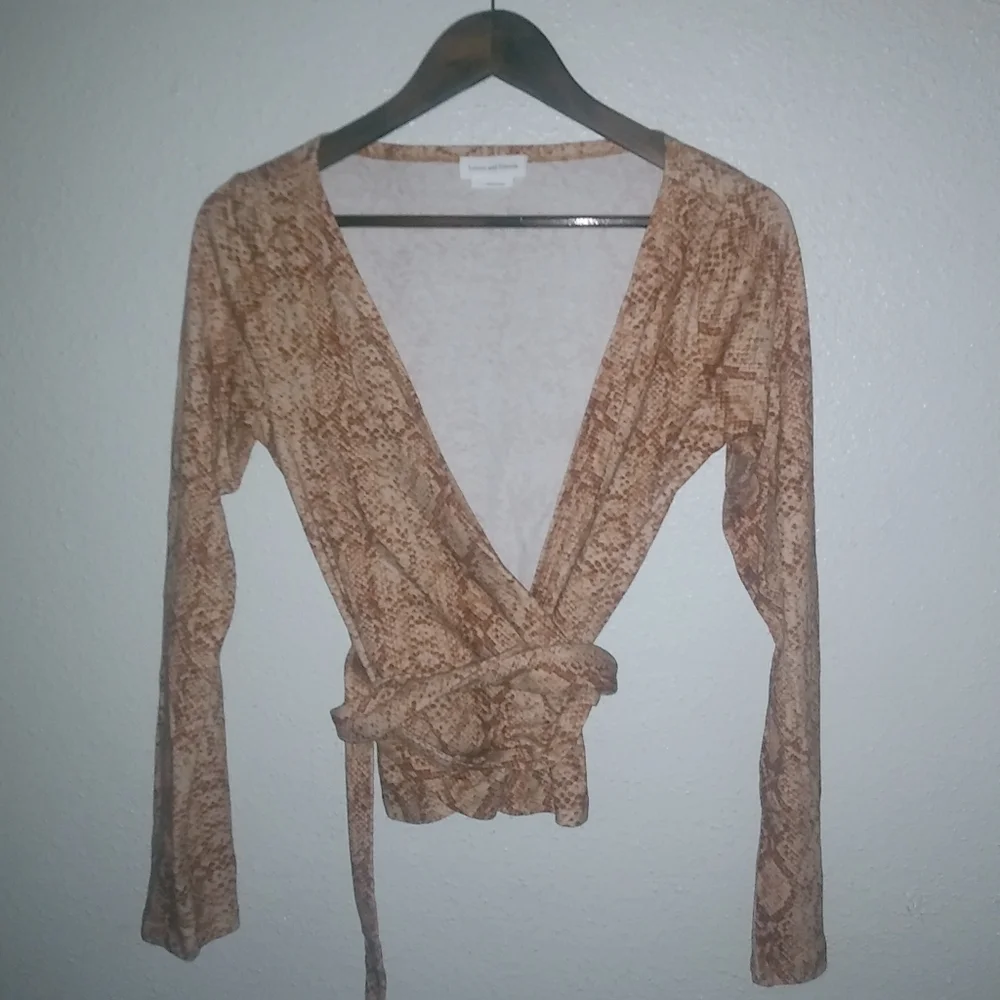 Lovers and Friends S Snake Tan Wrap Top Jumpsuit Look Pants Set 2-Piece - Picture 5 of 13